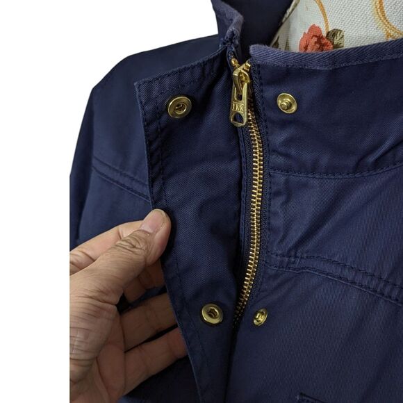 J. Crew Size M Navy Blue Windbreaker Gold Snaps Safari Style Long Sleeve Preppy - Picture 6 of 12
